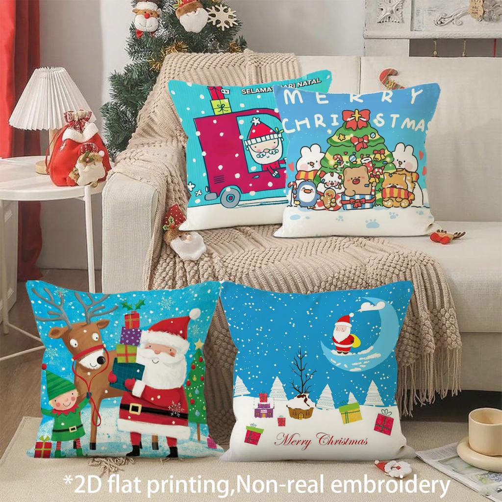 Christmas Cute Cartoon Pillow Covers Pattern Cushion Cover Suitable for Sofa Bedroom Car Pillow Cover