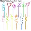 10pcsDisposable Shaped Straws for Festivals and Parties, Colorful Food-Grade Curved Straws, Transparent Irregular Artistic Plast