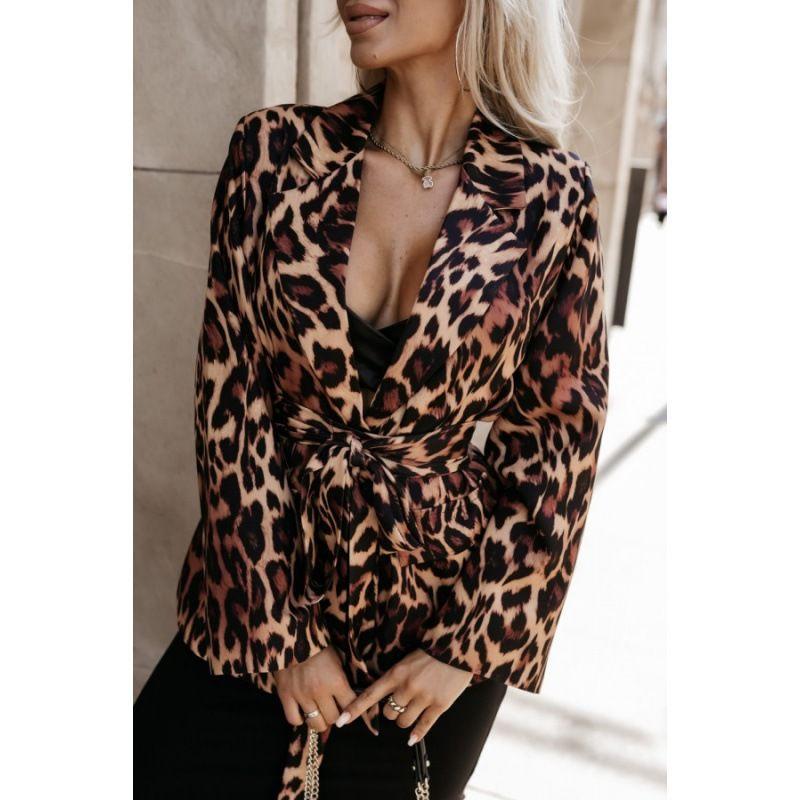 Long-Sleeved Laced Suit Jacket European and American Long sleeve Leopard Print Print Strap Blazers Women