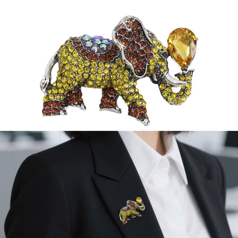 Sparkling Rhinestones Elephant Brooch Elegant Design Corsage Pin For Party Evening Wear Symbolizing Luck