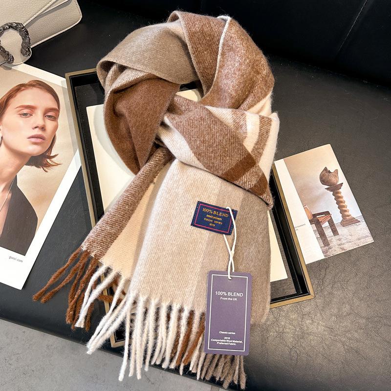 Wool Women Scarf Luxury Cashmere Winter Blanket Wraps Casual Plaid Print Pashmina Bufanda Travel Poncho Stoles Echarpe