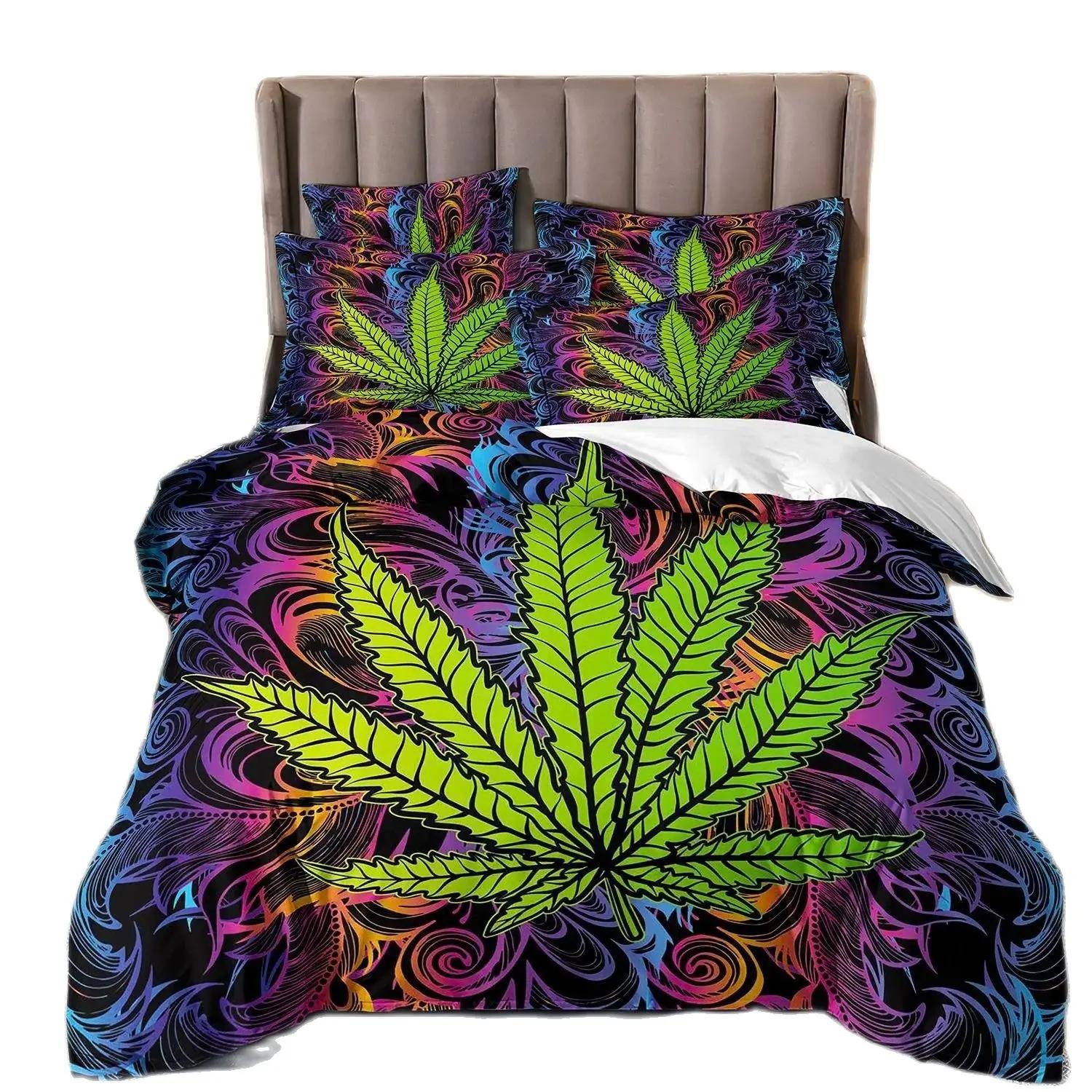 

Tropical Plant Bedding Set 3D Psychedelic Leaves Soft Polyester Duvet Cover Set Single Twin King Size Adult Boy Bedclothes Decor EU Single(135*200cm)3pcs