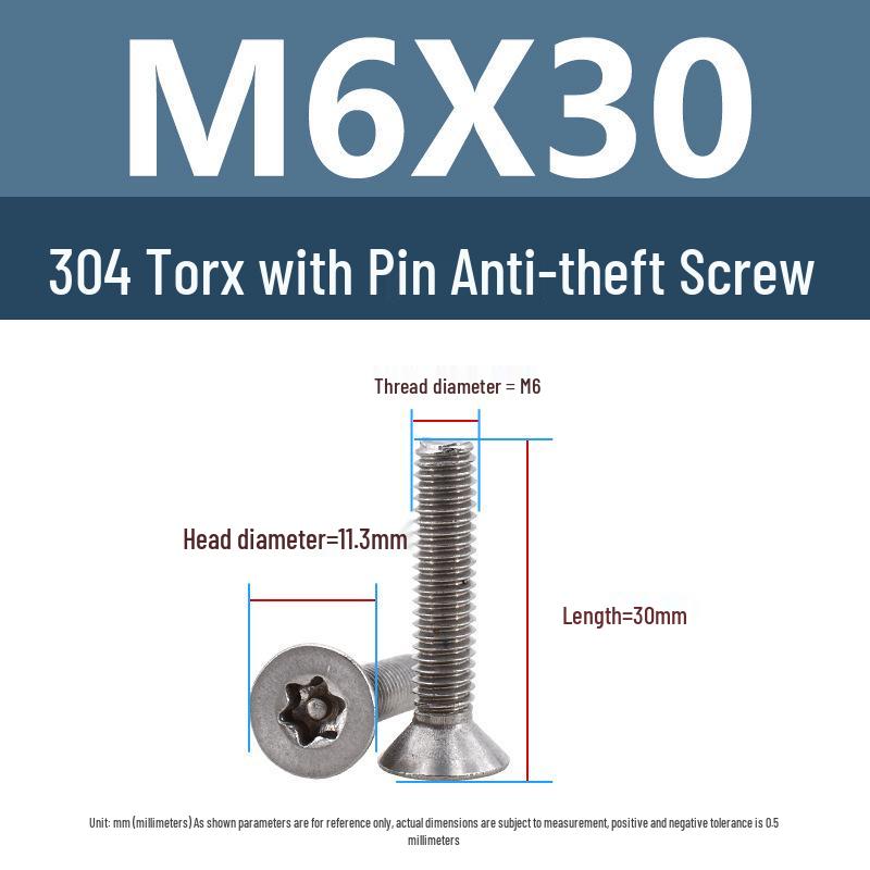 Yigu 304 Tamper-Proof Countersunk Torx Pin Screws, M2-M8, Flat Head, Anti-Removal