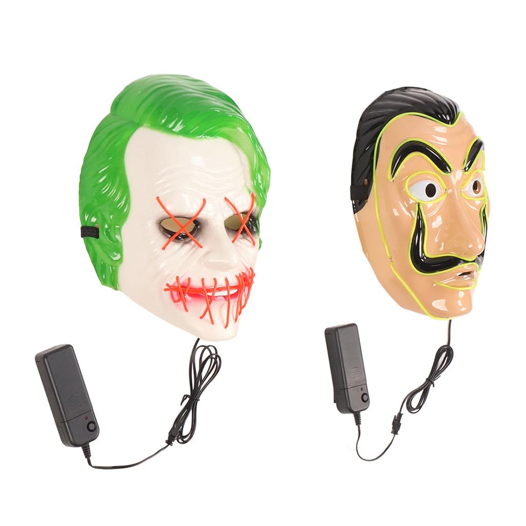 2PCS LED Face Cover 3 Lighting Modes El Safe Comfortable Light Up Halloween Face Cover for Party