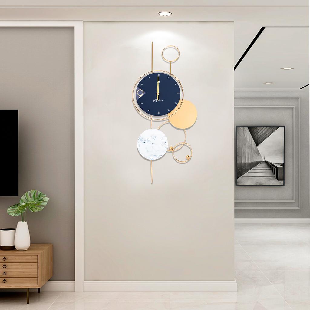 Blue And Gold Wall Clock W/Hook 30" Large Wall Clock Modern Living Room Decor Silent Non-Ticking Clock Not Included Battery