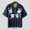 INCERUN Men Lapel Short Sleeve Floral Print Casual Oversized Shirts