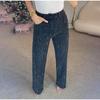 Jeans Lavez Taille Haute Strass Femme Couleur Unie Coupe Droite Ample Pantalon en Denim Femme 2026 Printemps Dame Y2K Tout-match Nouveauté Jean