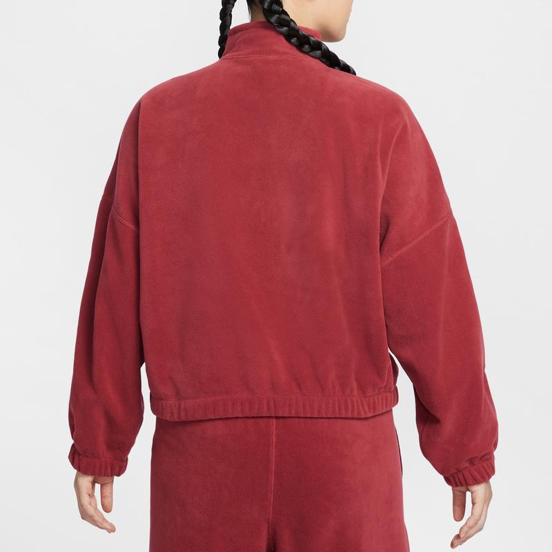 Nike Year Of The Horse Limited Edition CNY New Year Stand Collar Solid Color Drop Shoulder Long Sleeve Fleece Top Women Tops HV3716-613