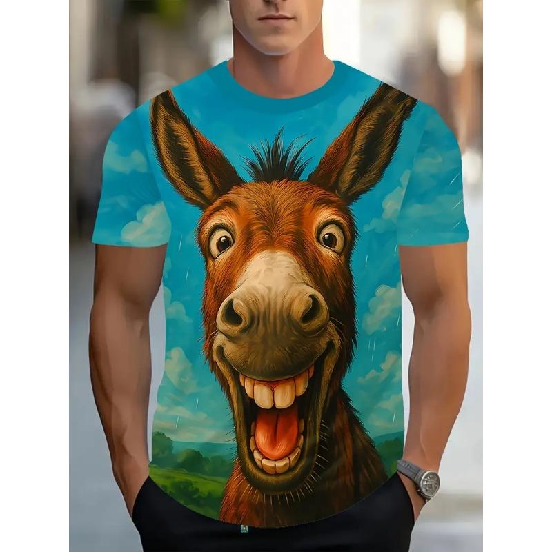 Großes Herren Esel Muster 3D Gedrucktes Herren Rundhals Kurzarm T-Shirt Sommer Mode T-Shirt Lässig Bequem Vielseitiges Oberteil