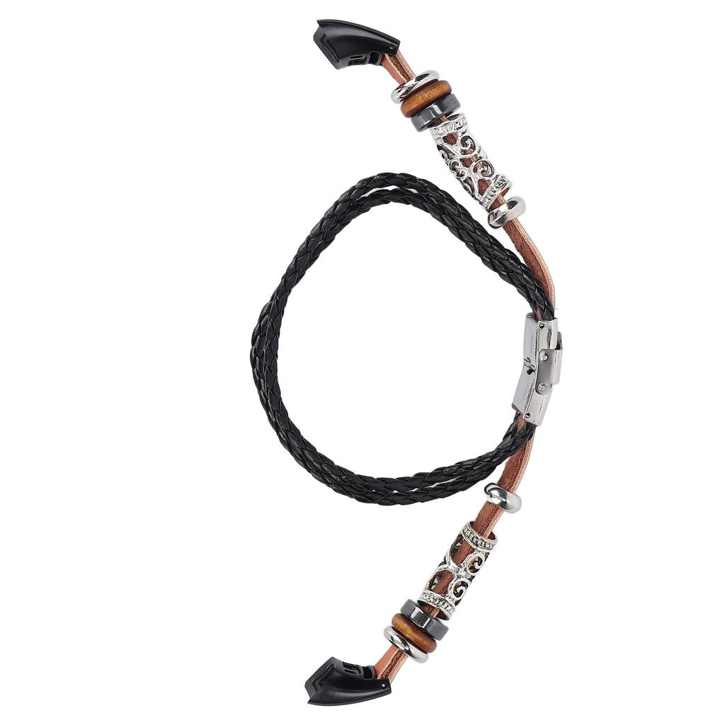 Retro Sports Watch Band Metal Beads Leather Wrist Watch Strap Replacement for 5 4
