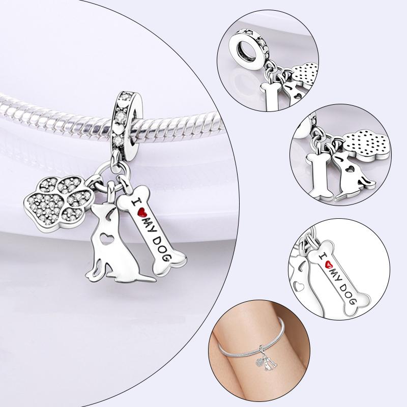 New Copper Plated Cute Dog Pets Charms Beads Fit Original Bracelet Charms Diy For Women Pendant Beads Jewelry Gift
