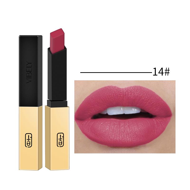 

Ярко маленький золотой слиток не прилипает к чашке Матовый красный 16-цветный золотой тюбик Телесная губная помада Beauty 14