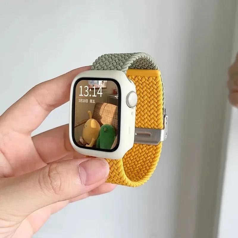 Candy Silicone Case+Strap For Apple Watch Series 9 8 7 45mm 41mm Band SE 6 5 4 44mm 40mm Nylon Correa Strap Iwatch Ultra 2 49mm