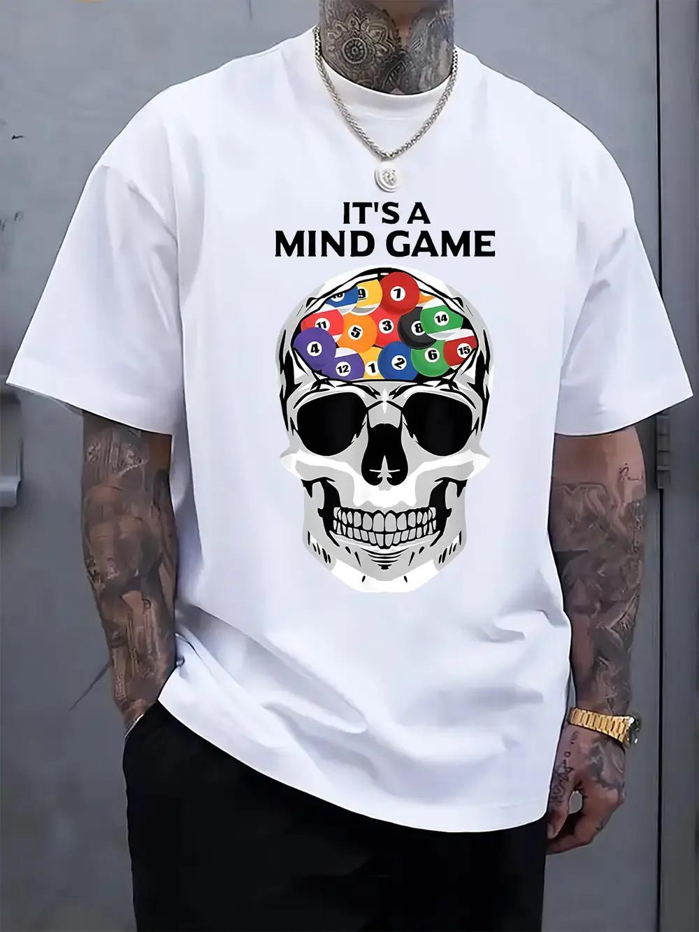 

Casual Billiards Print T-shirt - It s a Mind Game Skull Design XXXL