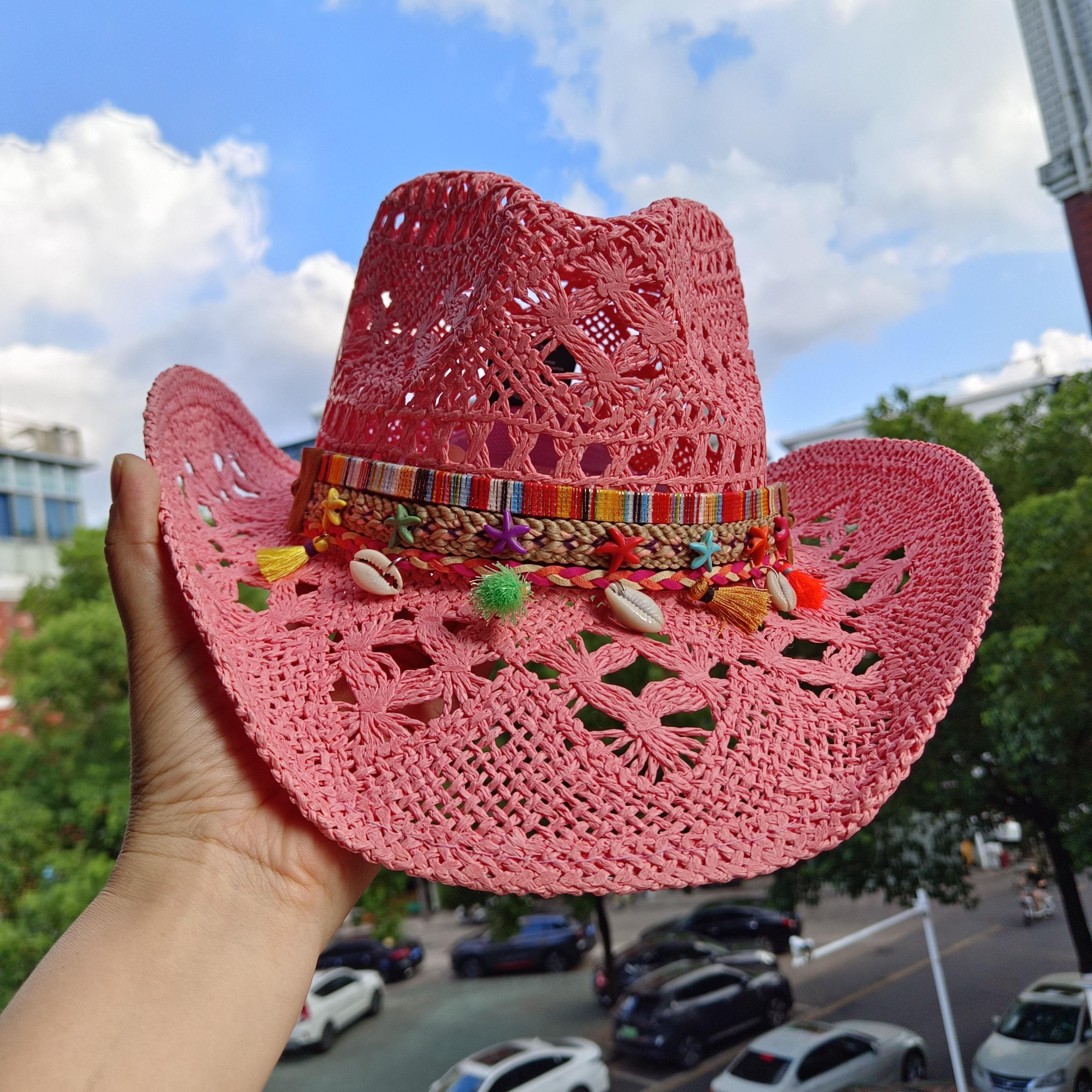 My Extreme Outdoor Activities Women's Hats Straw Cowgirl Western Hat Mexican Hat Retro Curling Hat Western Cowboy Hat Outdoor Riding Hat Travel Sports Hat 56-58Cm