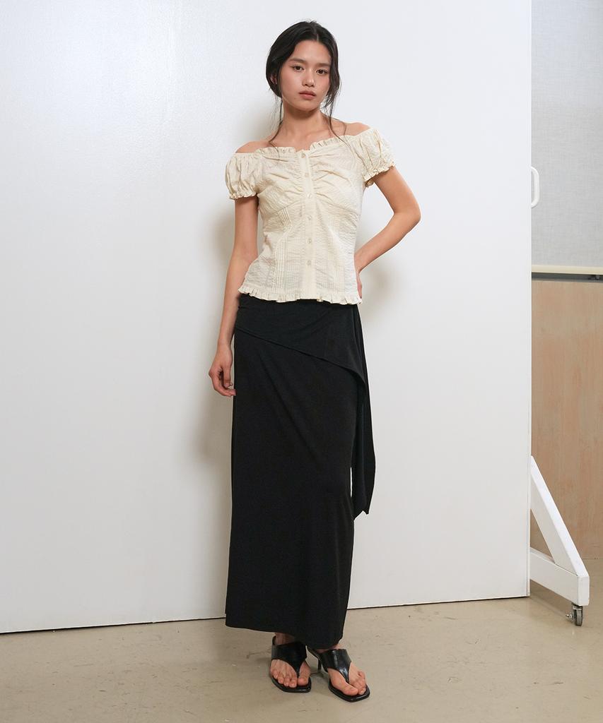 GENERALIDEA Cap Sleeve Shirred Puff Blouse [Cream] / Gf2Lbl516