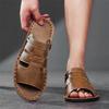 Men Handmade Simple Flats Sandals Summer Roman Sandals Retro Black Brown Leather Open Toe Beach Shoes Plus Size