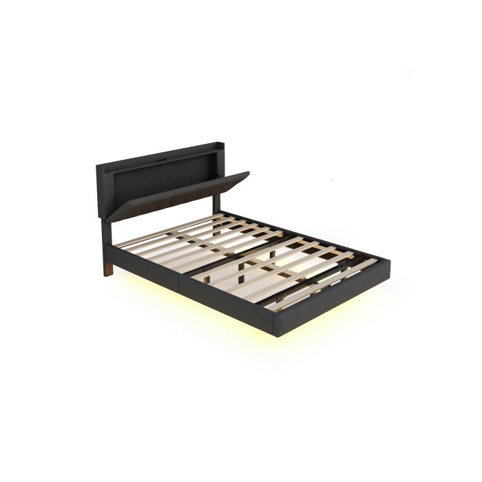 Lit - MUVOE - 140x200 cm - Prise USB - LED multicolore - Tissu doux