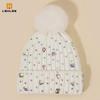 Korean Style Women's Knitted Wool Hats with Faux Raccoon Fur Pom and Diamond Accents for Autumn and Winter