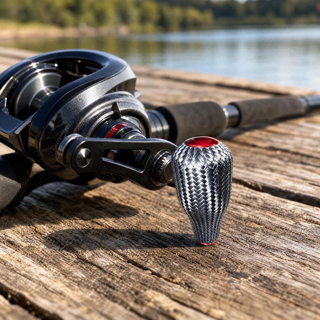 CarbonFiber Fishing Reel Handle Knob Lightweight Woven Textured Red
