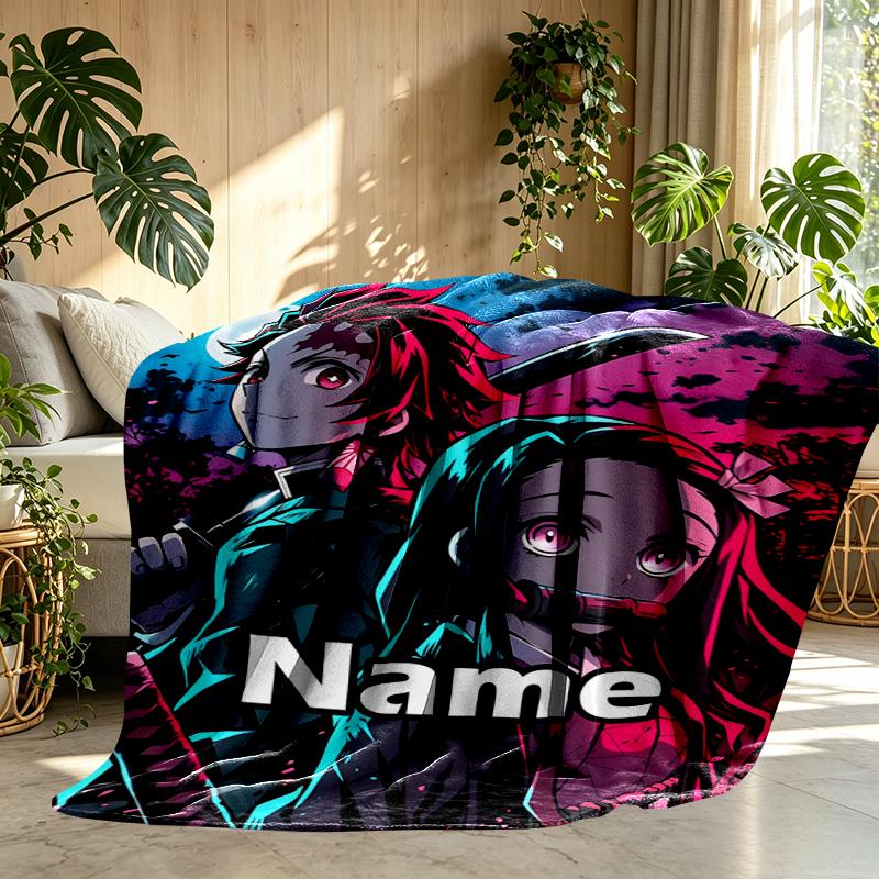 Custom Name Personalized Demon Slayer Print Blanket, Home Decor, Bedroom, Sofa, Camping, Couch, Gifts for Birthday Christmas