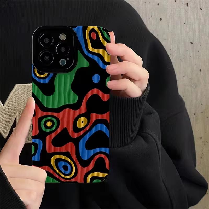 

Irregular Colored Patterns Silicone Case For iPhone 14 15 Pro Max 11 12 13 16 Plus 17 ProMax Air Mini Soft Shockproof Full Cover iPhone 14