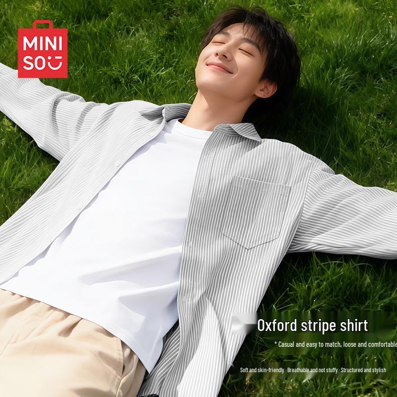 MINISO Men s American Retro Striped Button-Up Shirt 3XL