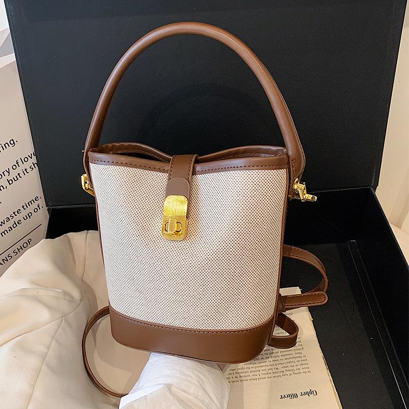 Retro Casual Contrasting Color Portable Small Bag Women's 2025 Spring and Summer Niche Bucket Bag Premium Texture Versatile Shoulder Bag