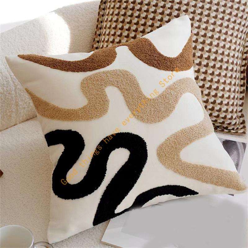 Modern Decorative Pillow Case Geometric Tufted Multicolored Cotton Linen Square Cushion Cover for Sofa Bed Indoor Use 55KF