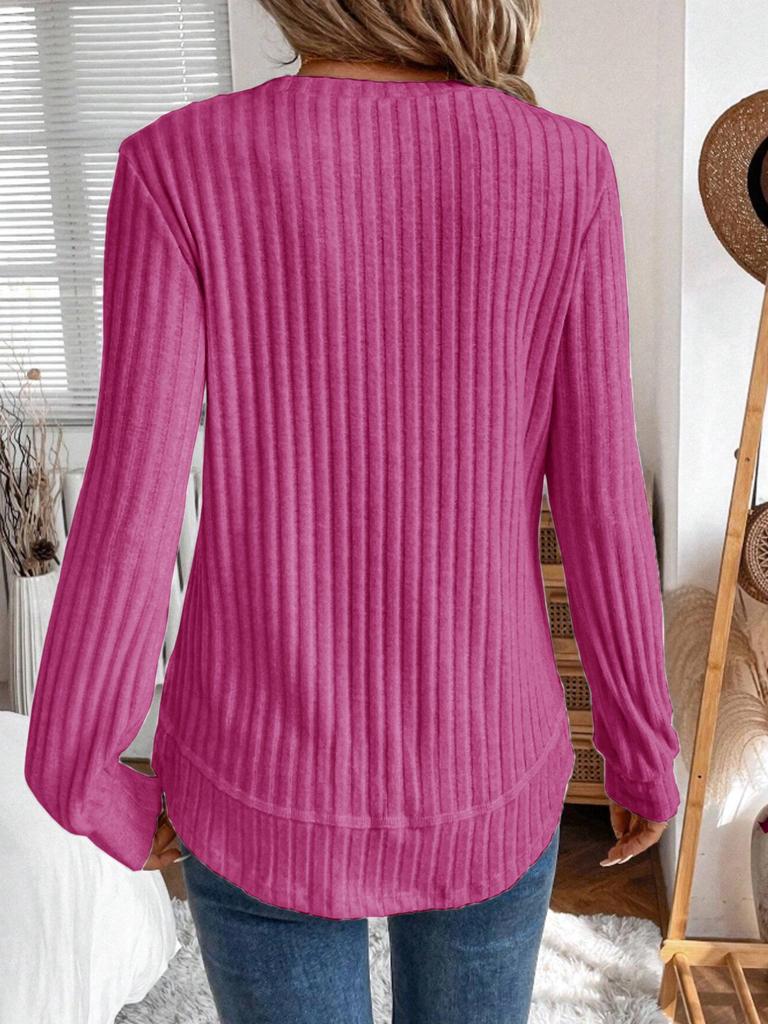 2025 Autumn Women's Long Sleeve Knit Pullover - Solid Color, European American Style, Versatile Round Neck
