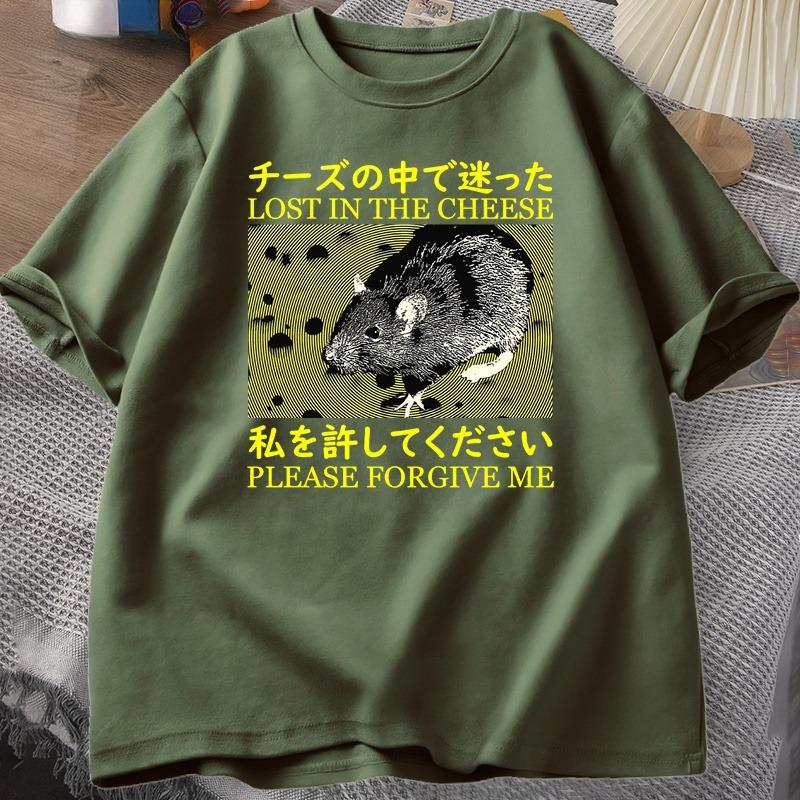 Japanese Style Lost In The Cheese Rat Tshirts Women Cotton Short Sleeve T Shirt Unisex Clothes Tshirts Oversized Streetwear Tops