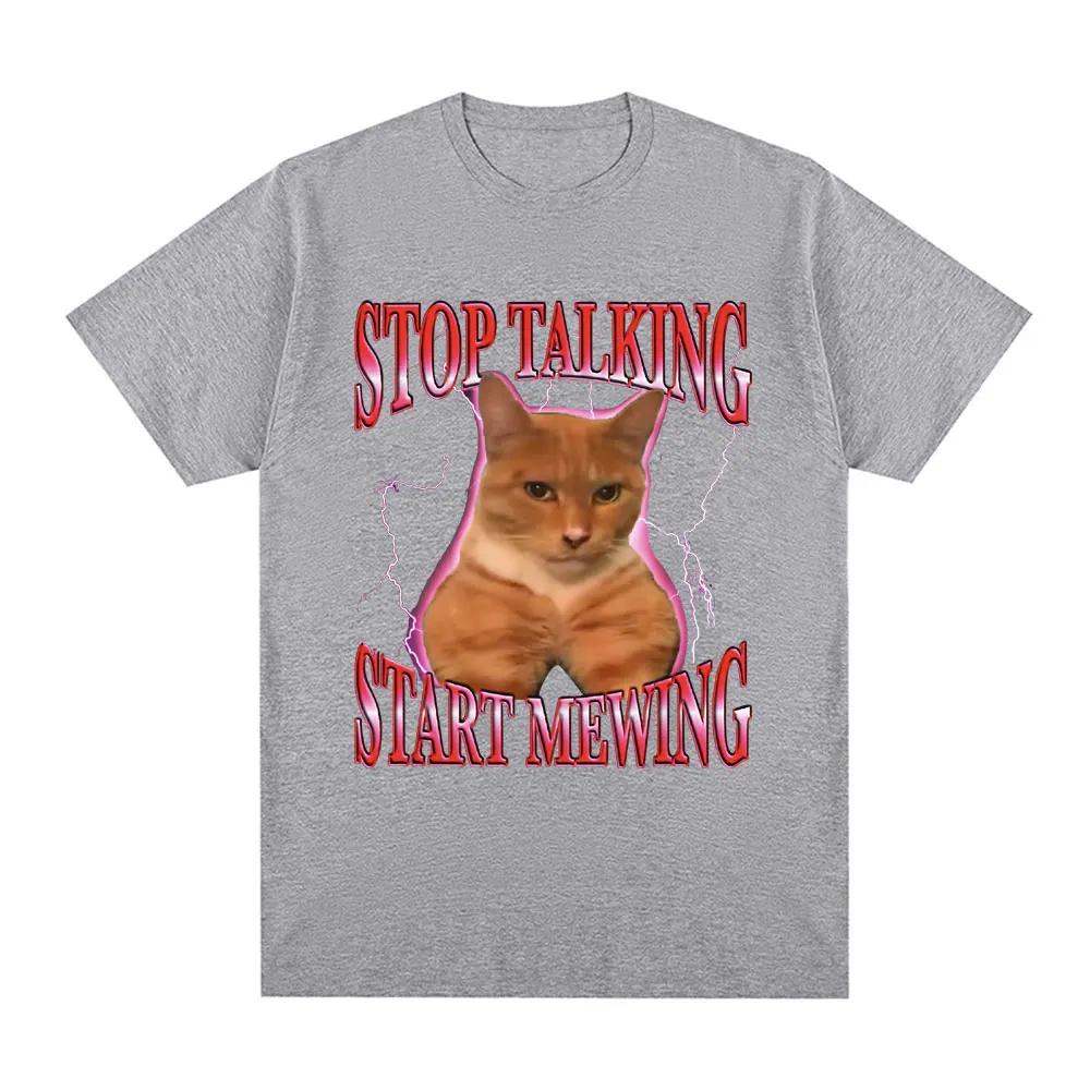 Stop Talking Start Mewing T-Shirt Funny Cute Cat Meme Graphic Short Sleeve T Shirts 100% Cotton Comfort Loose T-shirts Oversized