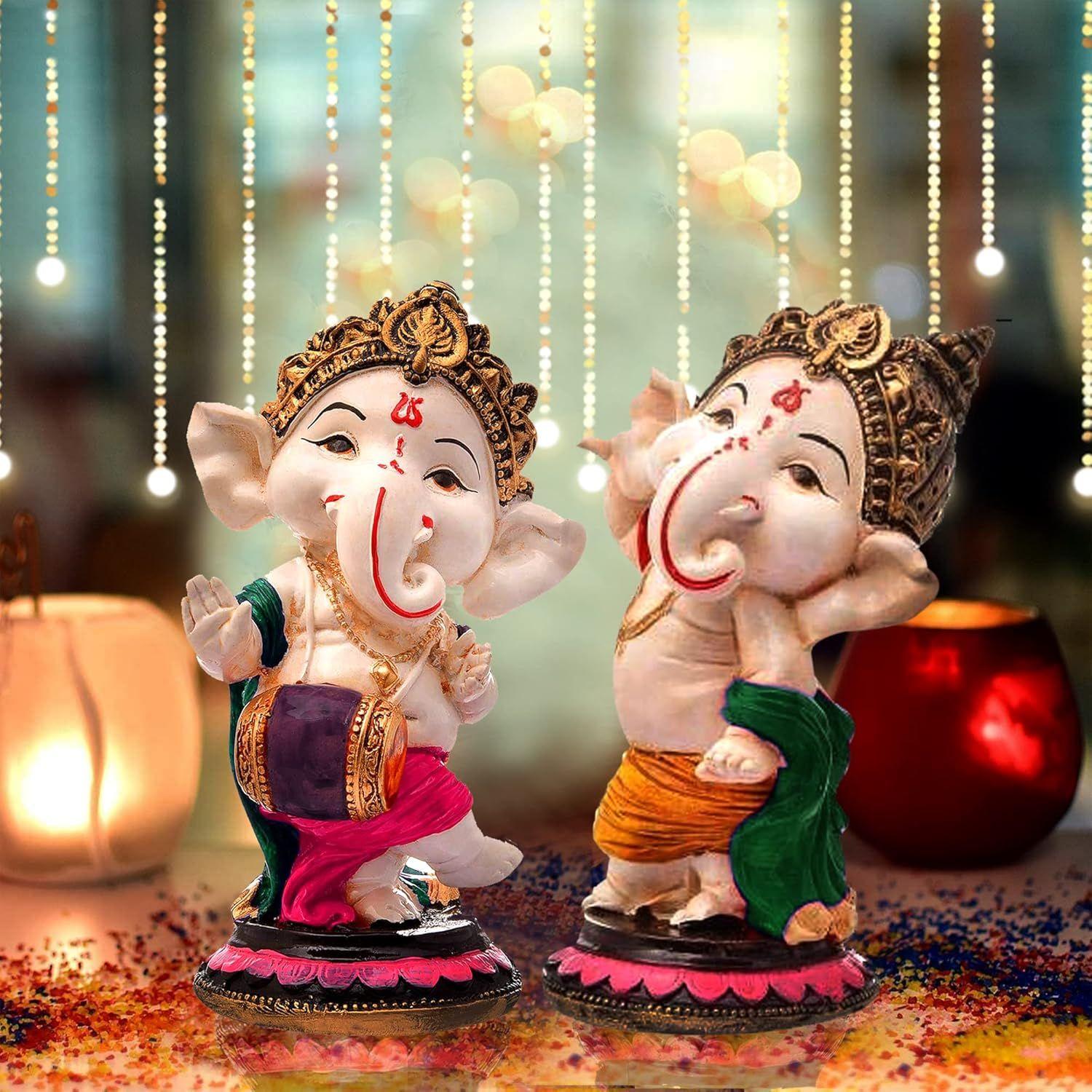 

Handcrafted Resin Little Standing Ganesha Statues for Home Decor - (Set of 2 Piece, Multicolor)