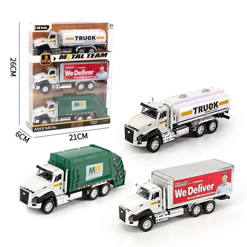 1/50 Scale Metal Scales City Die-casting Garbage Trucks, Large Toy Garbage Trucks, Oil Tankers and Toy Transport Vehicles with Rear Traction