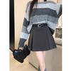 Women's Autumn Winter Grey Wool High-Waisted Fitted Short Skirt Petite Pleated A-Line Casual Design-forward Slimming All-match Versatile Skirt