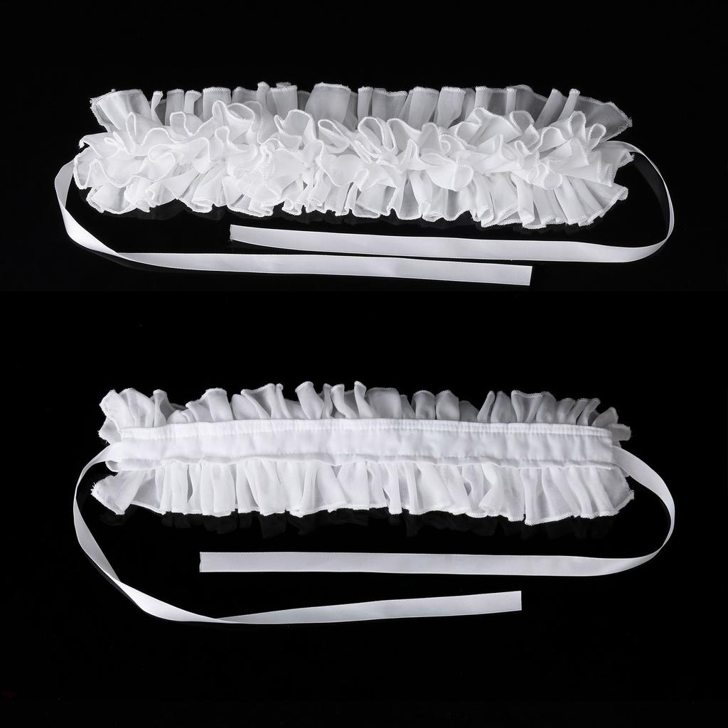 Renaissances Clown Choker Faux Collar White Ruffled Neck Accessory and Wrist Cuffs for Masquerades and Dress Up Event