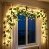 Battery Operated Green Leaf String Lights Artificial Leaf Plants Garland Lamp  Weeding