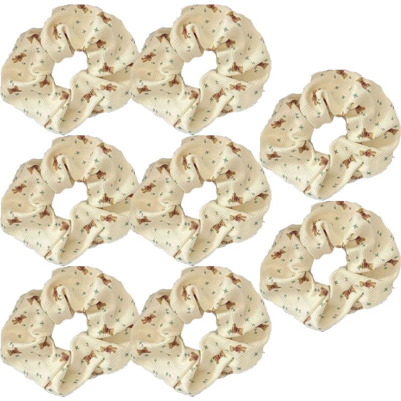 Retro American Bear Hair Ring Women Floral Bow High Elastic Scrunchie Simple Hair Accessories