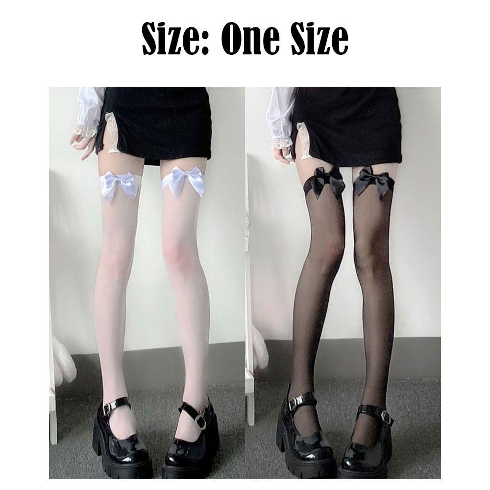 Sweet Black White Bowknot Thigh High Stockings Lace Overknee Fishnet Stockings Gothic Punk Sexy Long Socks Girls