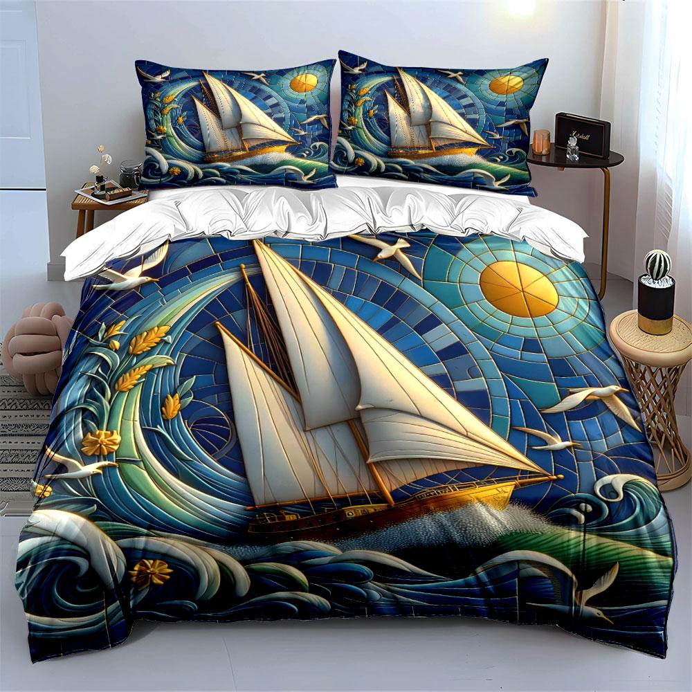 """Segelkunst Ozean Dekorationsset"" Weiches hautfreundliches Bettwäscheset Enthält 1 Bettbezug Und 2 Kissenbezüge Geschenk"""