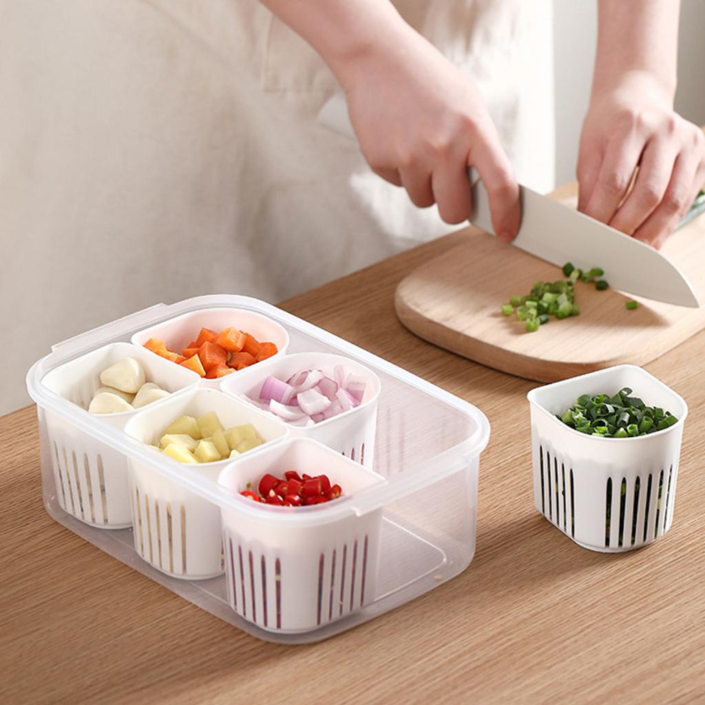 Kitchen Scallion Storage Box 6 in 1scallion Ginger Garlic Fresh-keeping Box Refrigerator Fruit Food Fresh-keeping Drain Box