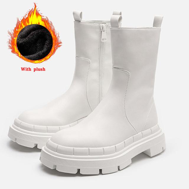 

Za Женские сапоги до колена из искусственной кожи, теплые сапоги, зимняя повседневная обувь на платформе, осенние мотоциклетные сапоги, модные женские высокие сапоги, увеличение 35