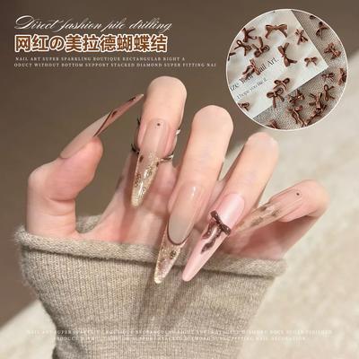 Coffee Colored Bow Nail Accessories Hot Items Versatile Maillard Resin Ribbon Tie Decoration