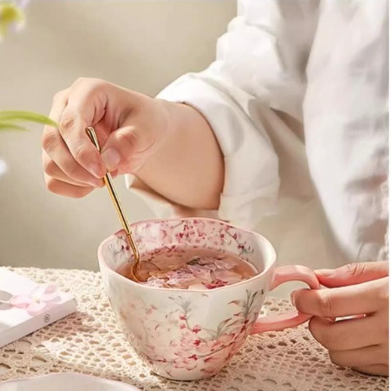 Ceramic Coffee Mug, Premium 350ml Bone China Coffee Tea Hug Mug, Floral Designed Teacup, Breakfast Cup