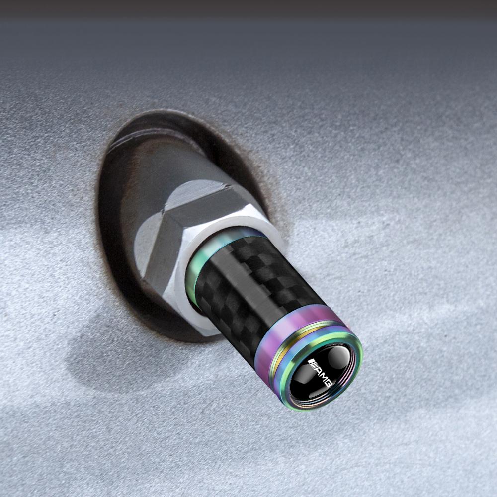 CQY1 4Pcs Metal Carbon Fibe Wheel Tire Valve Dust Caps Auto Decor for AMG W140 W168 W169 W176 W177 GLS GLB EQC CLS SLK A200 GLK CLK