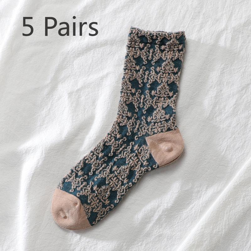 5 Pairs of Ladies Autumn and Winter New Style All Match National Wind Tube Socks