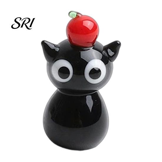 Glass Mini Black Cat Miniature Tiny Colored Ornament Cute Animals Kitty Figurine for Desktop Bookshelf Fairy Garden Micro Landscape Decor Animal Party