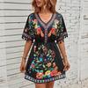 Sommer Neue Mode Vestidos Damen Lässig Sexy Große Größen Vintage Strand Kurzarm Druck Mini Kleid S-2XL