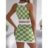 HNXC Spring Summer Color-blocking Checkered Crop Top, Hip-hugging Skirt, Knitted Suit Women's Wear