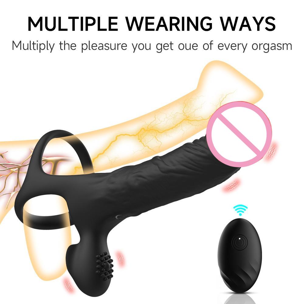 Wearable Vibration Semen Lock Ring Butt Plug Realistic Dildo Anal Prostate Climax Massager Sex Toys Cock Penis Ring Waterproof